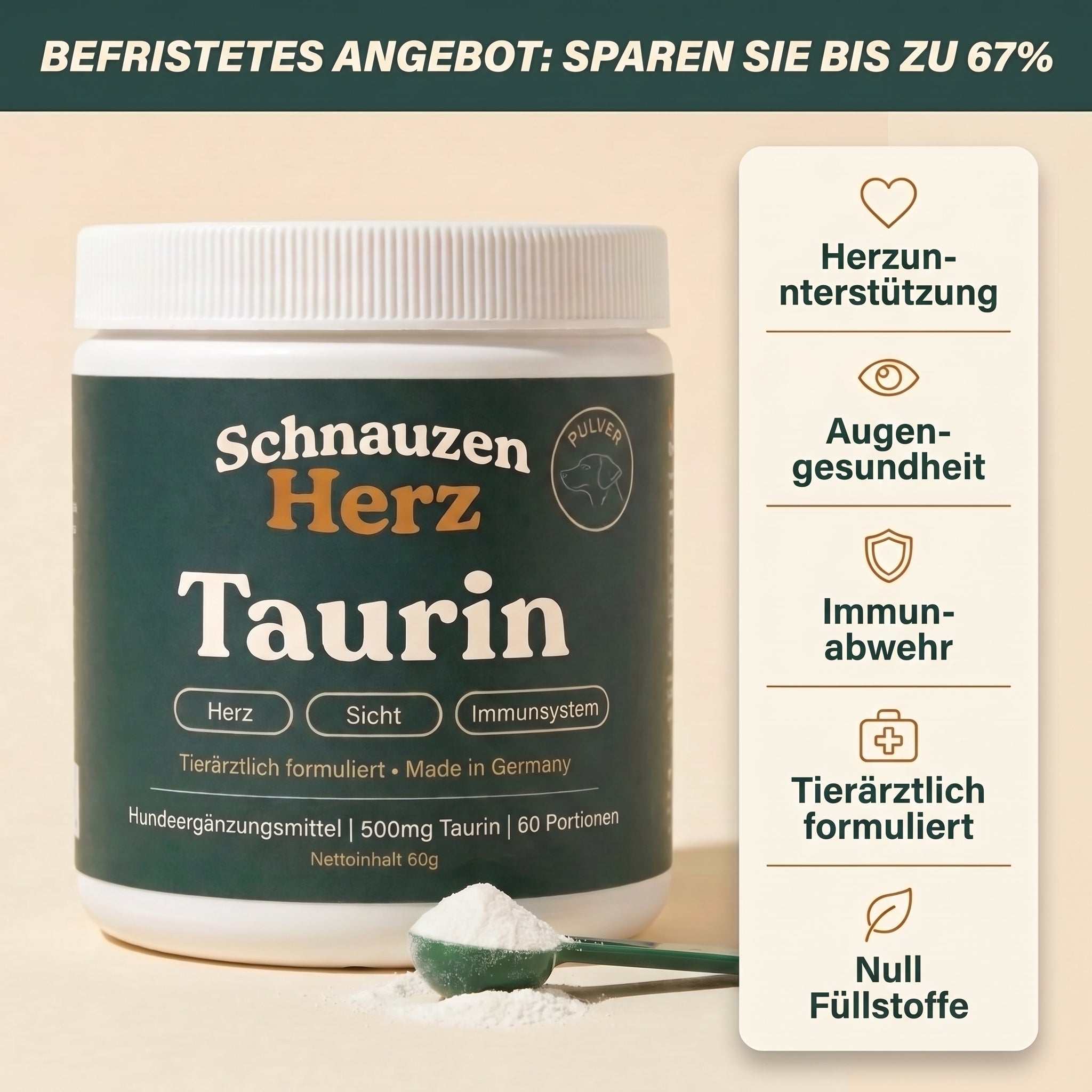 Schnauzenherz Taurin Pulver für Hunde